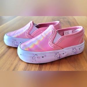 US Sports pink slip on shoes with unicorn soles. Size 5